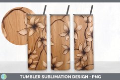 Wood Burned Jasmine Flowers Tumbler | Sublimation 20 oz Skin Product Image 2