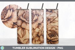 Wood Burned Peony Flowers Tumbler | Sublimation 20 oz Skinny Product Image 2
