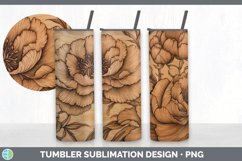 Wood Burned Peony Flowers Tumbler | Sublimation 20 oz Skinny Product Image 4