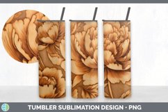Wood Burned Peony Flowers Tumbler | Sublimation 20 oz Skinny Product Image 5