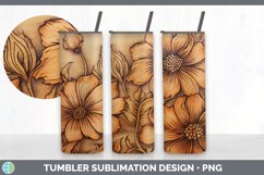 Wood Burned Zinnia Flowers Tumbler | Sublimation 20 oz Skinn Product Image 2