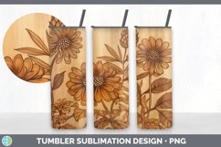 Wood Burned Zinnia Flowers Tumbler | Sublimation 20 oz Skinn Product Image 3