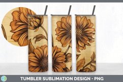 Wood Burned Zinnia Flowers Tumbler | Sublimation 20 oz Skinn Product Image 4