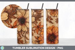Wood Burned Zinnia Flowers Tumbler | Sublimation 20 oz Skinn Product Image 5