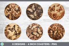 Wood Burned Butterflies Round Coaster | Sublimation Coaster Product Image 2