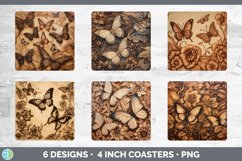 Wood Burned Butterflies Square Coaster | Sublimation Coaster Product Image 2