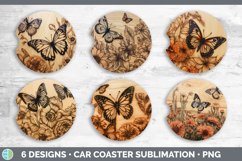 Wood Burned Butterflies Car Coaster | Sublimation Coaster De Product Image 2