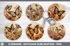 Wood Burned Butterflies Keychain | Sublimation Keyring Desig Product Image 2