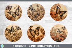 Wood Burned Butterflies Round Coaster | Sublimation Coaster Product Image 2