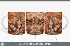 Wood Burned Floral Butterflies Mug Wrap | Sublimation Coffee Product Image 2