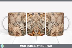 Wood Burned Floral Butterflies Mug Wrap | Sublimation Coffee Product Image 3