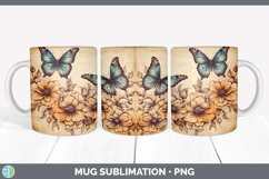 Wood Burned Floral Butterflies Mug Wrap | Sublimation Coffee Product Image 5