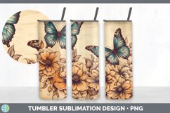 Wood Burned Floral Butterflies Tumbler | Sublimation 20 oz S Product Image 4