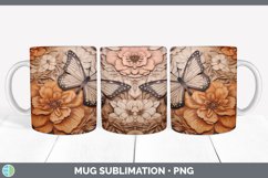 Wood Burned Floral Butterflies Mug Wrap | Sublimation Coffee Product Image 7