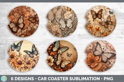 Wood Burned Floral Butterflies Car Coaster | Sublimation Coa Product Image 2