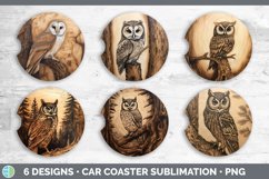 Wood Burned Owl Bird Car Coaster | Sublimation Coaster Desig Product Image 2
