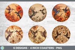 Wood Burned Hummingbird Bird Round Coaster | Sublimation Coa Product Image 2