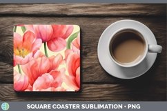 Watercolor Flowers Tulip Square Coaster Sublimation Coaster Product Image 1