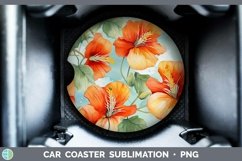 Watercolor Flowers Abutilon Car Coaster Sublimation Coaster Product Image 1