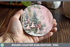 Vintage Pink Christmas Jingle Bells Round Coaster Sublimatio Product Image 1