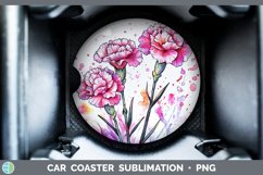 Watercolor Carnation Car Coaster Sublimation Designs Product Image 1
