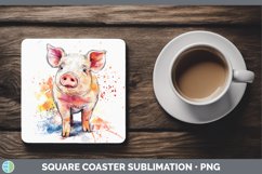 Watercolor Splash Farm Pig Square Coaster Sublimation Coaste Product Image 1