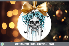 Teal Drips Skull Ornament Sublimation Bauble Designs Product Image 1