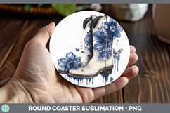 Blue Drips Cowboy Boots Round Coaster Sublimation Coaster De Product Image 1