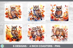 Autumn Owl Bird Square Coaster | Bundle Coaster Designs Product Image 2