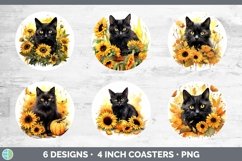 Autumn Black Cat Round Coaster | Bundle Coaster Designs Product Image 2
