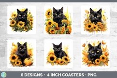 Autumn Black Cat Square Coaster | Bundle Coaster Designs Product Image 2