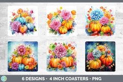 Autumn Chrysanthemums Square Coaster | Bundle Coaster Design Product Image 2