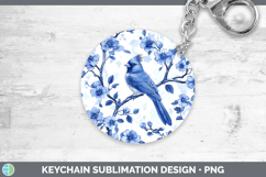 Blue Chinoiserie Birds Cardinal Keychain Sublimation Keyring Product Image 1