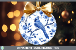 Blue Chinoiserie Birds Cardinal Ornament Sublimation Bauble Product Image 1