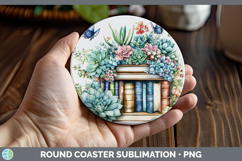 BS02 Bookshelf Succulents Round Coaster Sublimation Coaster Product Image 1