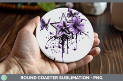 BS04 Purple Drips Stars Round Coaster Sublimation Coaster De Product Image 1