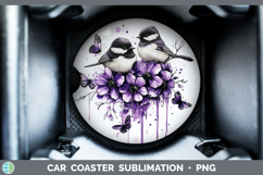 Birds 01 Purple Drips Chickadee Car Coaster Sublimation Des Product Image 1