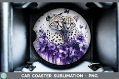 Wild Cats Purple Drips Cheetah Car Coaster Sublimation Product Image 1