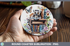 BS05 Bookshelf Lemur Round Coaster Sublimation Coaster Desig Product Image 1