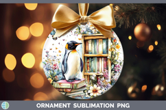 BS05 Bookshelf Penguin Ornament Sublimation Bauble Designs Product Image 1