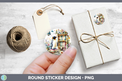 BS05 Bookshelf Penguin Stickers | Round Labels Designs Product Image 1