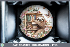 BS05 Bookshelf Sloth Car Coaster Sublimation Designs Product Image 1