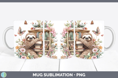 BS05 Bookshelf Sloth Mug Wrap Sublimation Coffee Cup Designs Product Image 1