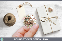 BS05 Bookshelf Sloth Stickers | Round Labels Designs Product Image 1