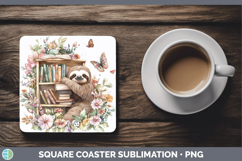 BS05 Bookshelf Sloth Square Coaster Sublimation Coaster Desi Product Image 1