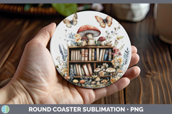 BS05 Bookshelf Mushroom Round Coaster Sublimation Coaster De Product Image 1