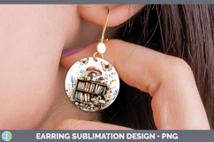 BS05 Bookshelf Mushroom Round Earrings Sublimation Earrings Product Image 1