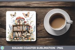 BS05 Bookshelf Mushroom Square Coaster Sublimation Coaster D Product Image 1