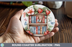 BS05 Bookshelf Strawberry Round Coaster Sublimation Coaster Product Image 1
