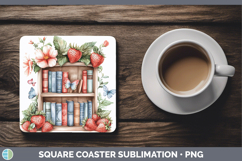BS05 Bookshelf Strawberry Square Coaster Sublimation Coaster Product Image 1